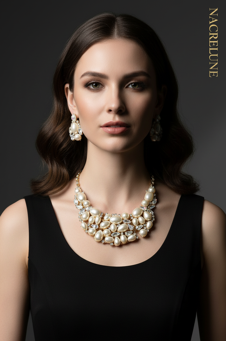 Un caprichoso conjunto de joyas de aurora boreal con cuentas y diamantes de imitación.
