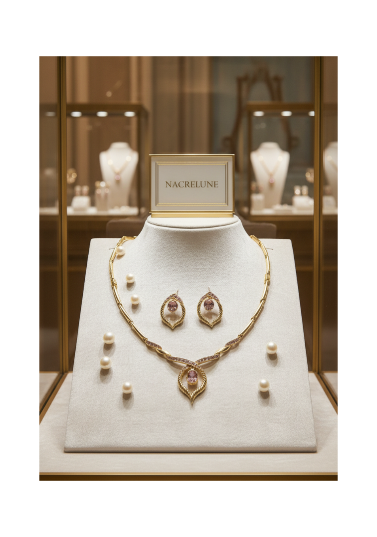 Parure stylisée en strass roses nacrelune.com parure