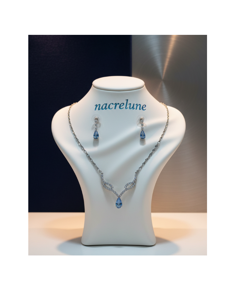 👑Pequeño conjunto de joyas de diamantes de imitación con piedra azul