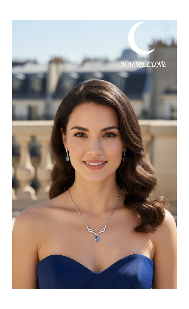 👑Pequeño conjunto de joyas de diamantes de imitación con piedra azul