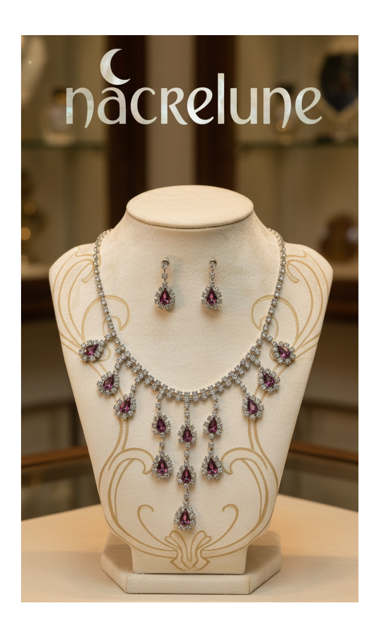 👑Parure vintage aux strass roses