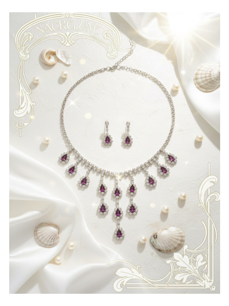 Conjunto de joyas vintage con pedrería rosa