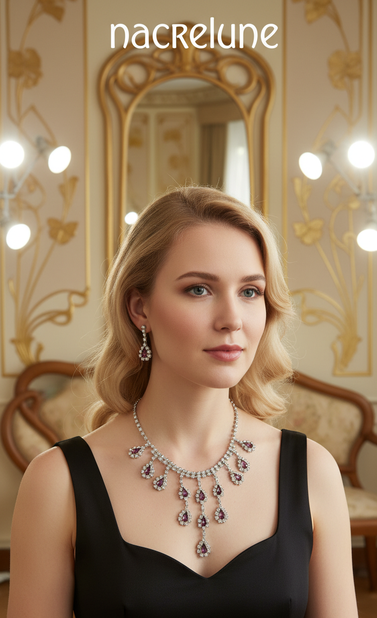 👑Parure vintage aux strass roses