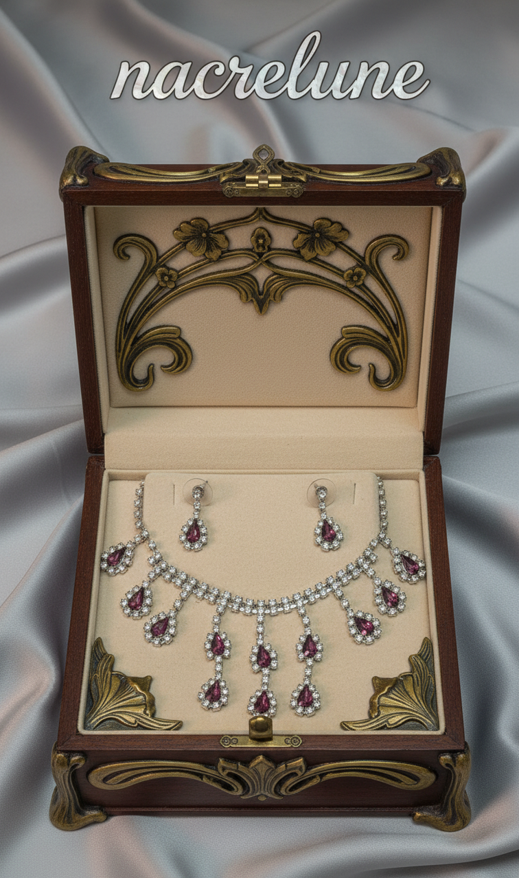 👑Parure vintage aux strass roses nacrelune.com parure