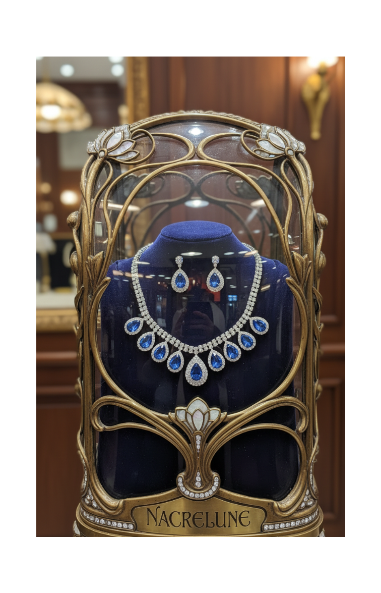 👑Parure vintage en strass bleu roi