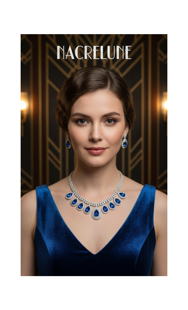 👑Parure vintage en strass bleu roi