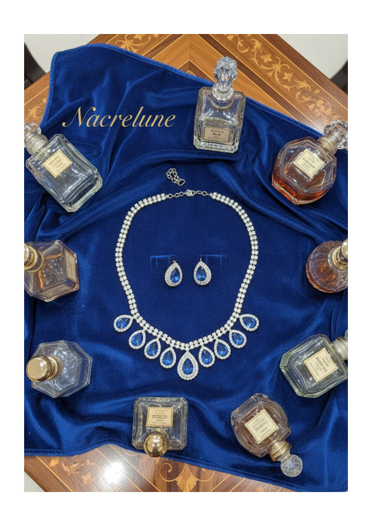 👑Parure vintage en strass bleu roi