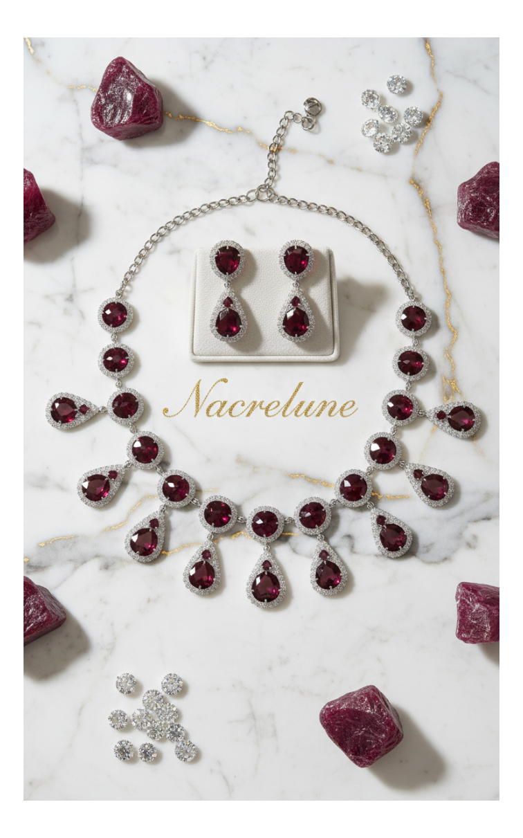 Conjunto de joyas vintage con diamantes de imitación rojos