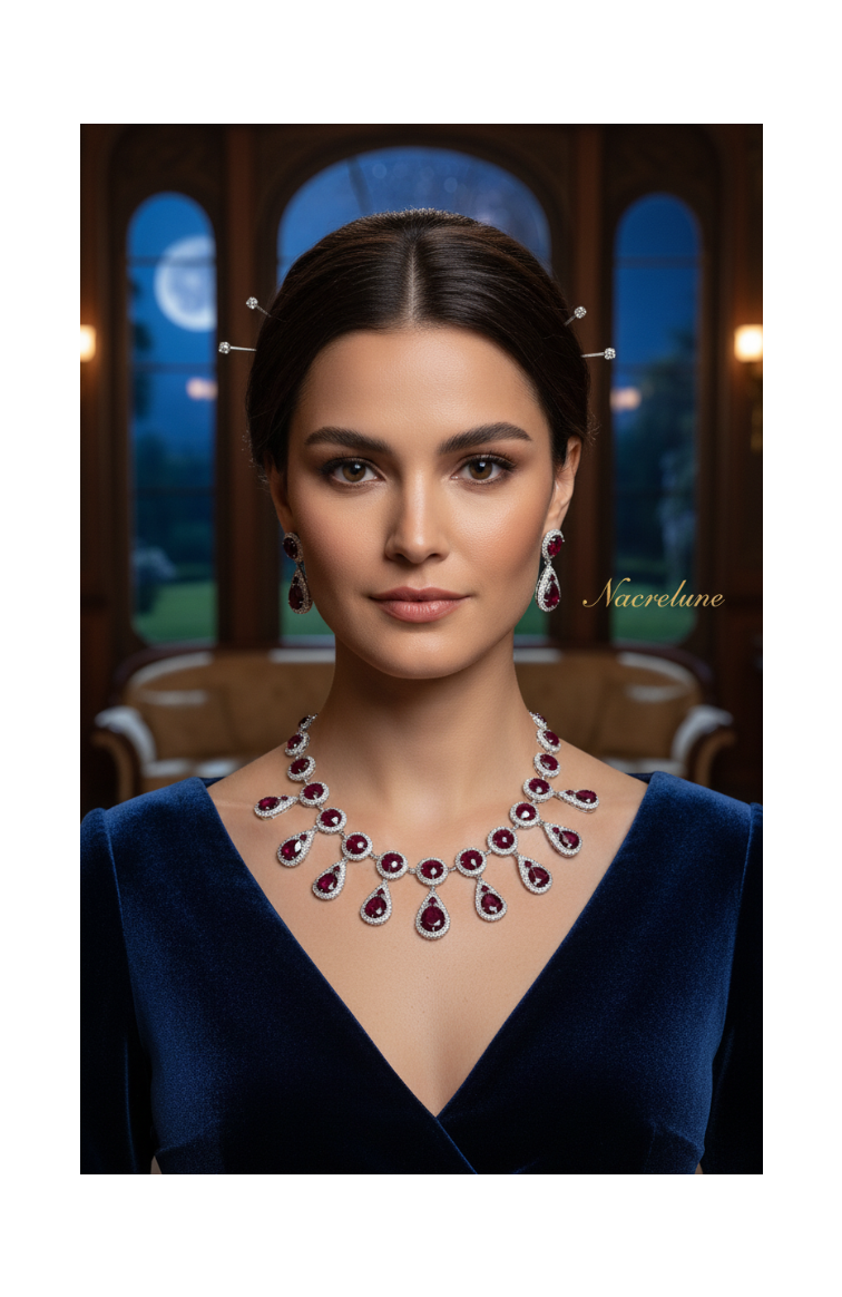 Conjunto de joyas vintage con diamantes de imitación rojos