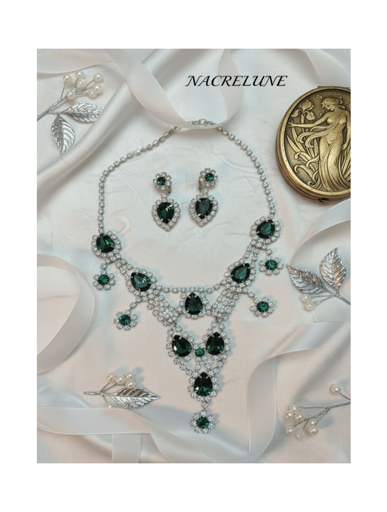 👑Parure vintage en strass verts