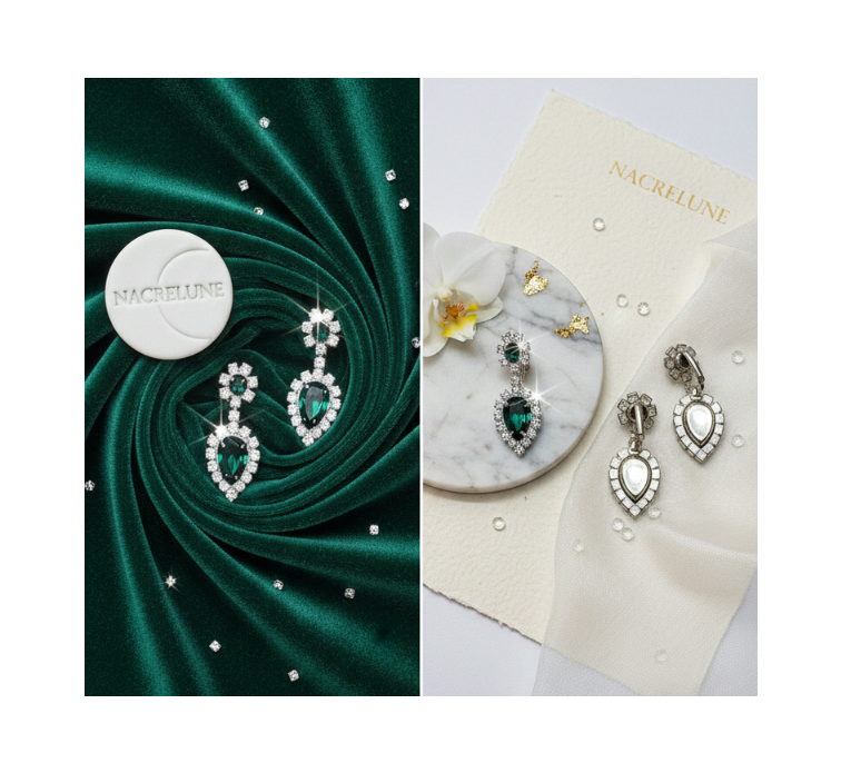 👑Parure vintage en strass verts