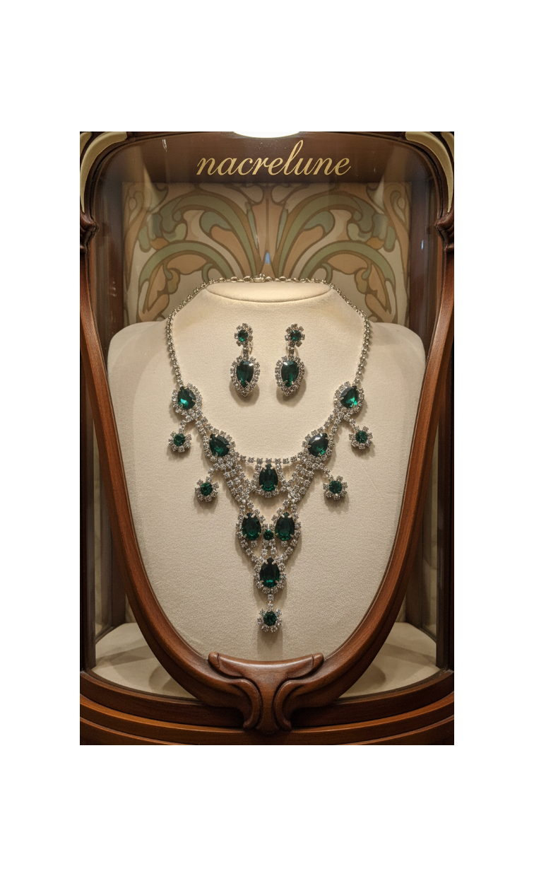 👑Parure vintage en strass verts nacrelune.com parure
