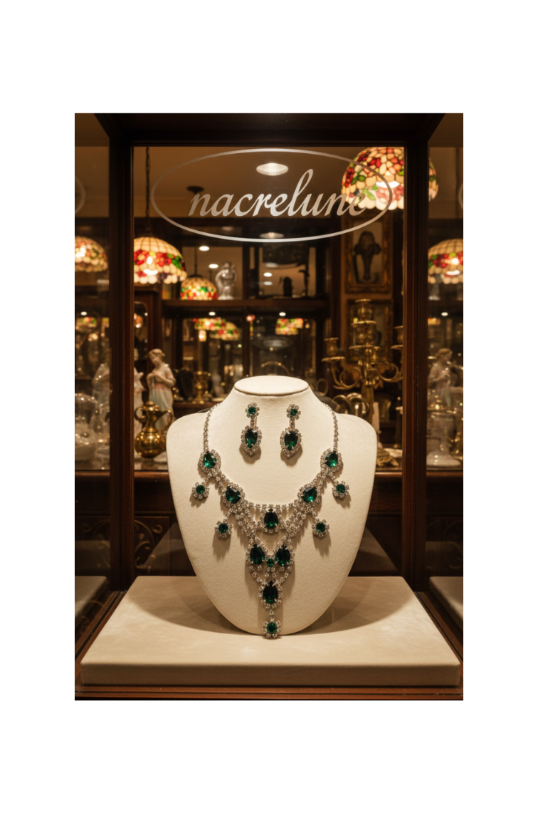 👑Parure vintage en strass verts nacrelune.com parure
