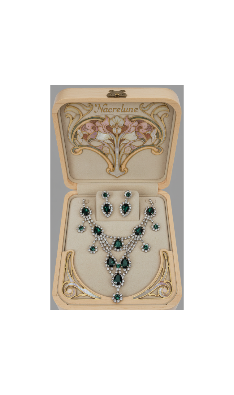 👑Parure vintage en strass verts nacrelune.com parure
