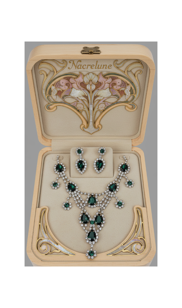 👑Parure vintage en strass verts nacrelune.com parure