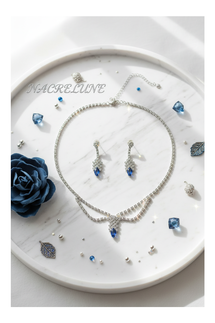 Conjunto de joyas de diamantes de imitación azules y blancos