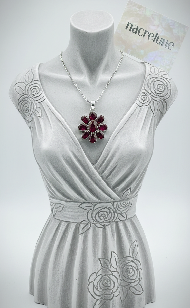 Pendentif en Argent 925 avec Rubis Facettés | NACRELUNE NACRELUNE pendentif