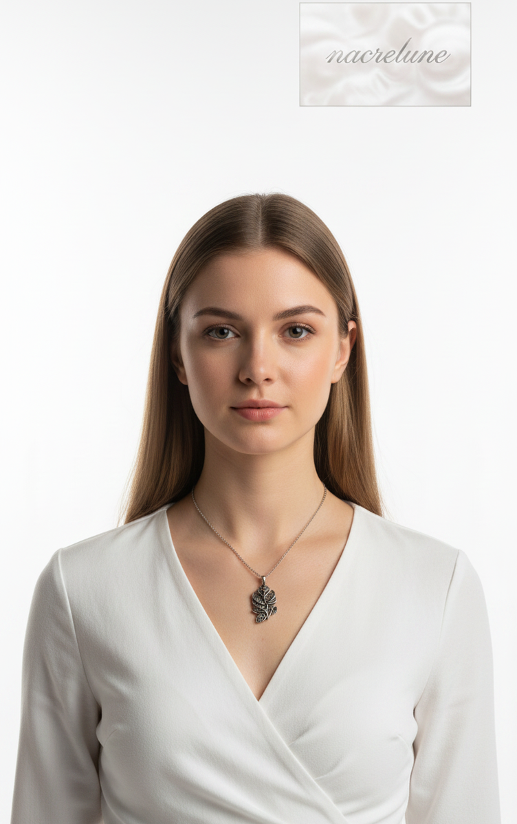 Pendentif Argent et Marcassites en Forme de Rose — Bijou Floral | NACRELUNE NACRELUNE pendentif
