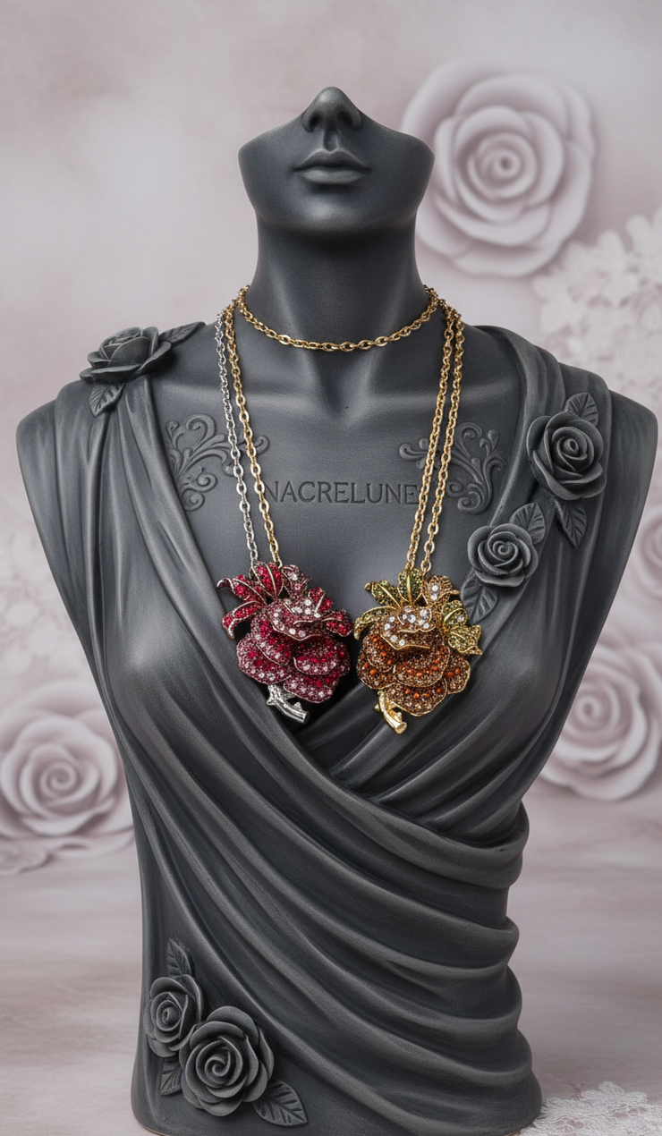 Pendentif en Strass en Forme de Rose — 2 Couleurs | NACRELUNE NACRELUNE pendentif