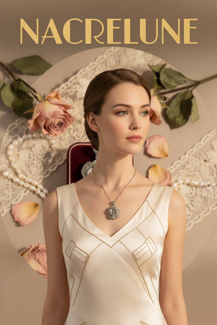Pendentif Argent 925 & Marcassites | Rose Sculptée Art Déco – Nacrelune nacrelune.com pendentif