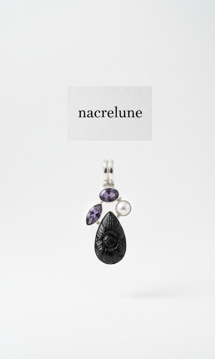 Pendentif Argent 925 — Pierre de Soleil Bleue, Améthystes & Perle Fine | NACRELUNE NACRELUNE pendentif