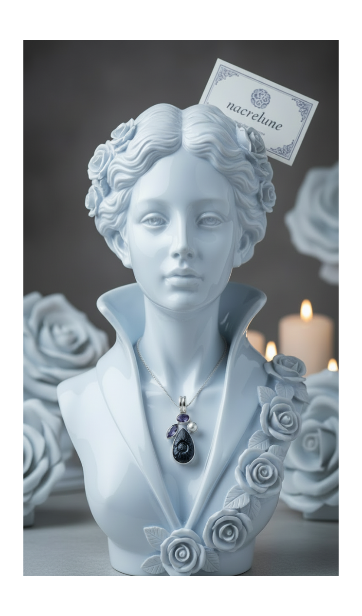 Pendentif Argent 925 — Pierre de Soleil Bleue, Améthystes & Perle Fine | NACRELUNE NACRELUNE pendentif