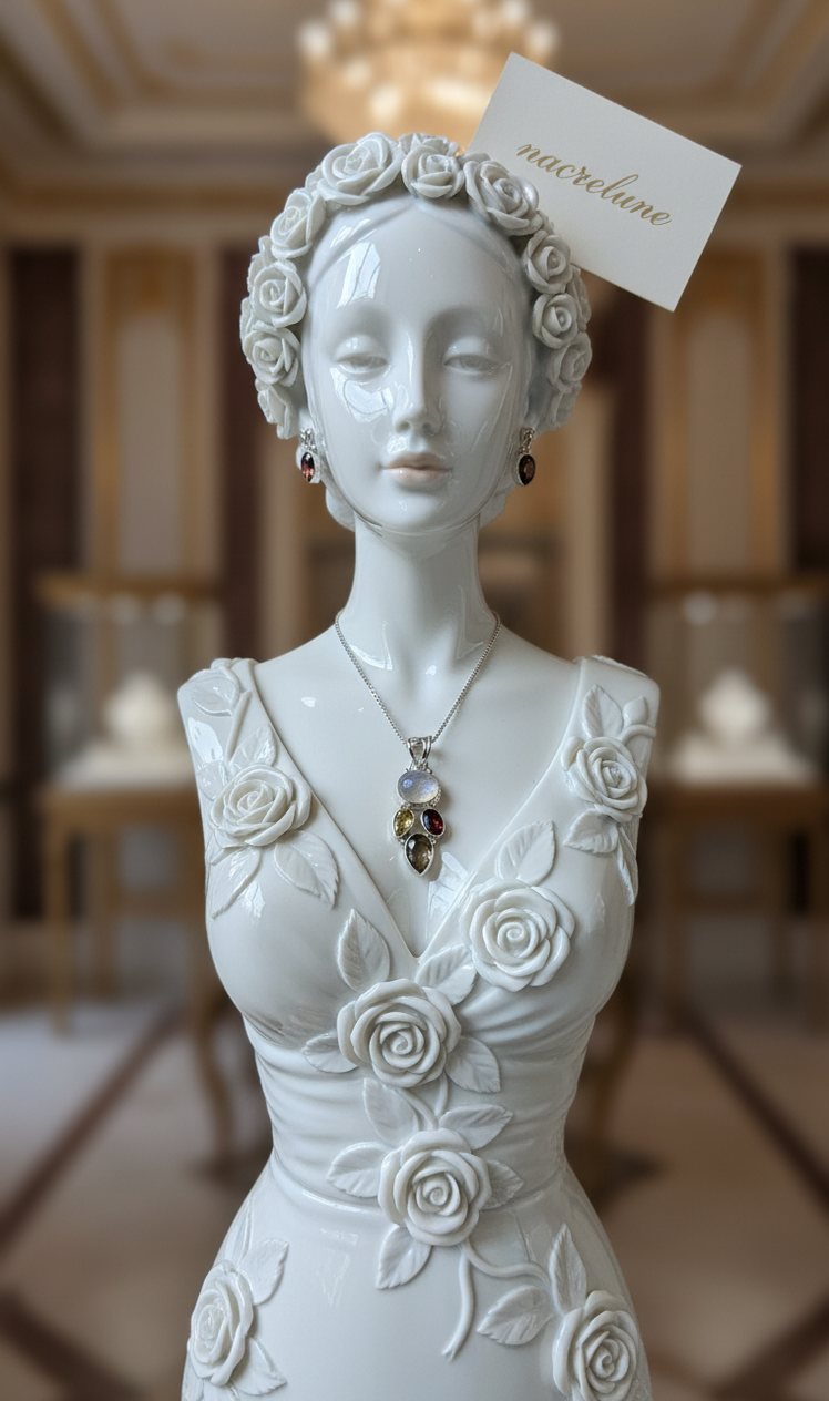Pendentif Argent avec Citrine, Quartz Fumé, Grenat & Pierre de Lune | NACRELUNE NACRELUNE pendentif