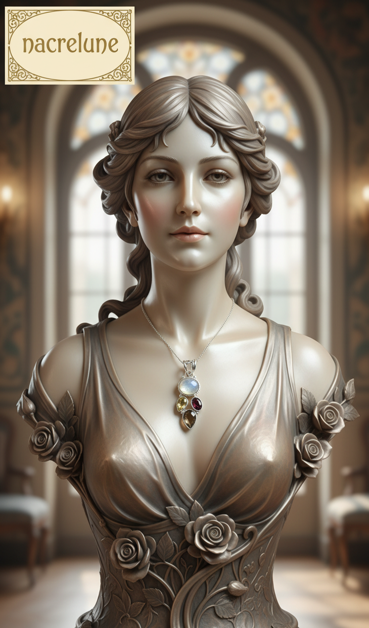 Pendentif Argent avec Citrine, Quartz Fumé, Grenat & Pierre de Lune | NACRELUNE NACRELUNE pendentif