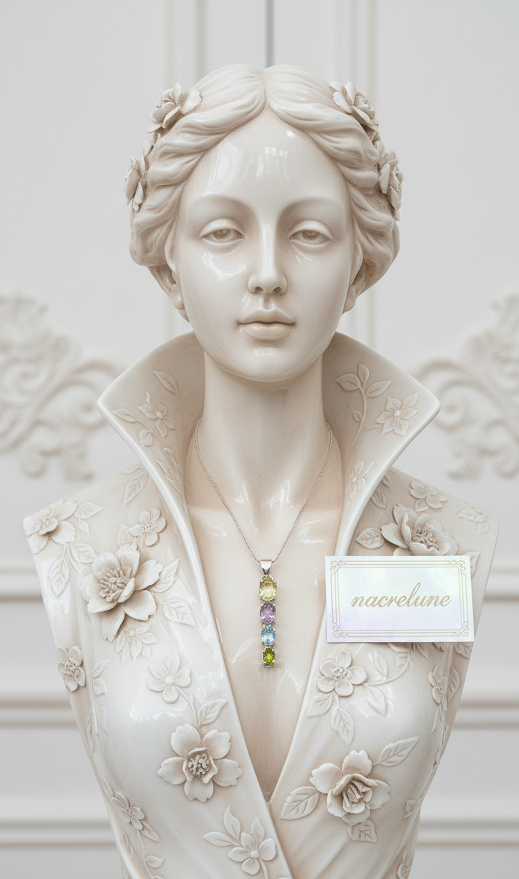 Pendentif Argent avec Péridot, Topaze Bleue, Améthyste & Quartz Vert | NACRELUNE NACRELUNE pendentif