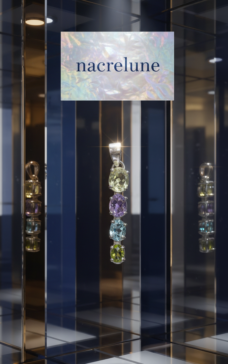 Pendentif Argent avec Péridot, Topaze Bleue, Améthyste & Quartz Vert | NACRELUNE NACRELUNE pendentif