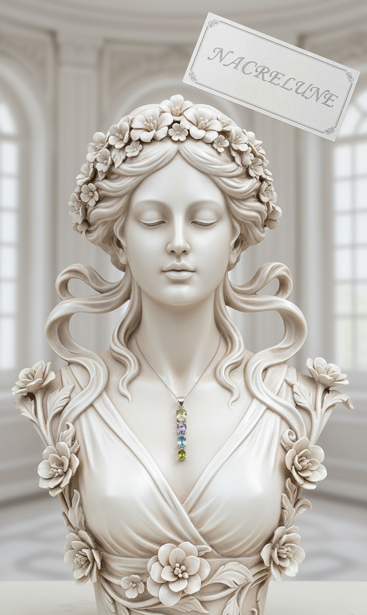 Pendentif Argent avec Péridot, Topaze Bleue, Améthyste & Quartz Vert | NACRELUNE NACRELUNE pendentif