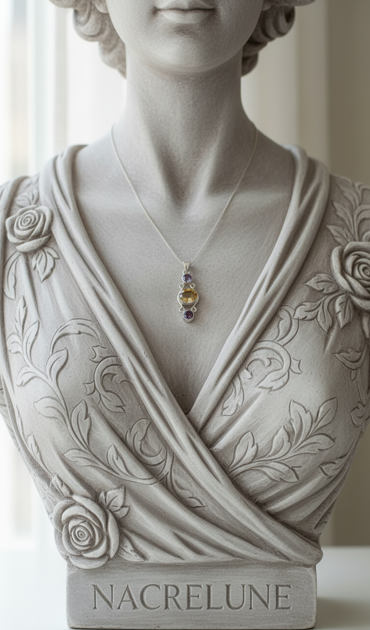 Pendentif Argent 925 avec Citrine et Améthystes Taillées | NACRELUNE NACRELUNE pendentif
