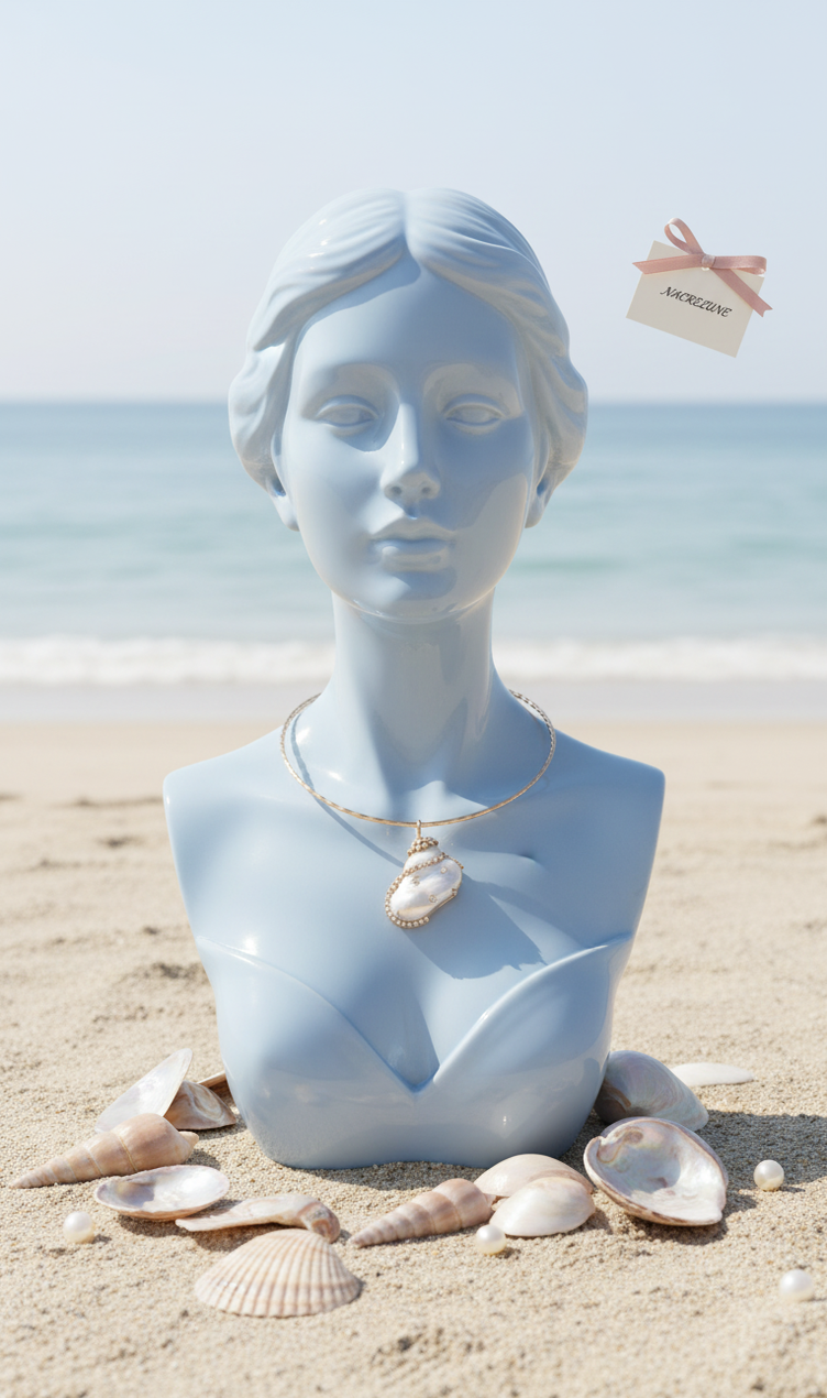Pendentif Coquillage en Nacre Incrusté de Strass avec Tour du Cou Semi-Rigide | NACRELUNE NACRELUNE pendentif