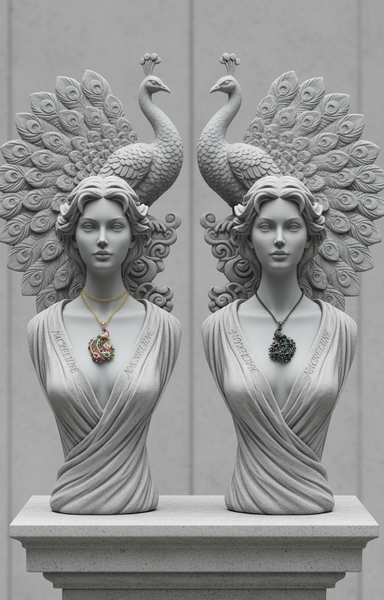 Pendentif Paon en Strass sur Longue Chaîne — 2 Versions | NACRELUNE NACRELUNE pendentif