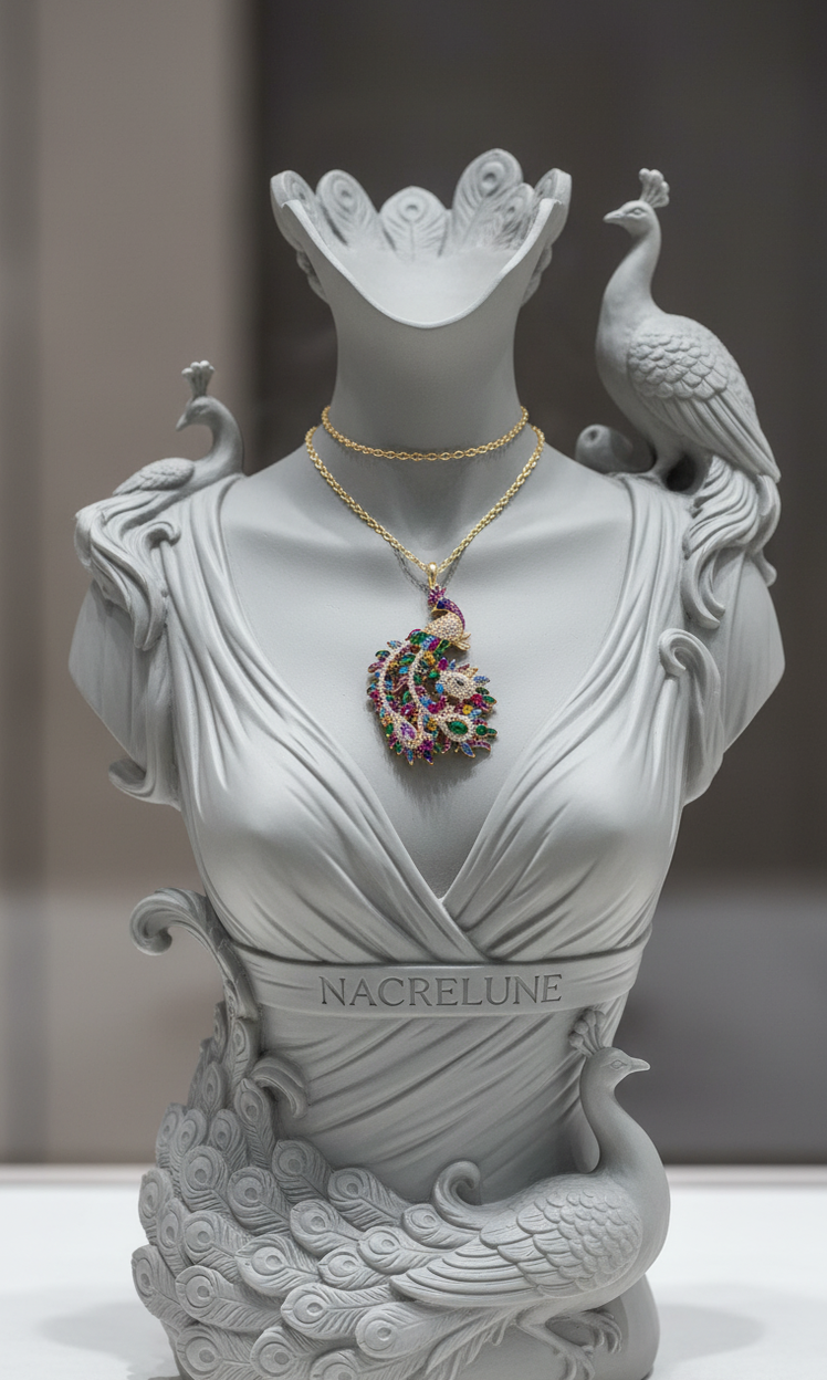 Pendentif Paon en Strass sur Longue Chaîne — 2 Versions | NACRELUNE NACRELUNE pendentif