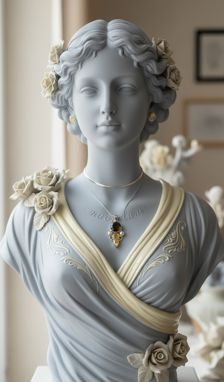 Pendentif en Argent 925 avec Perles, Citrines et Quartz Fumé | NACRELUNE NACRELUNE pendentif