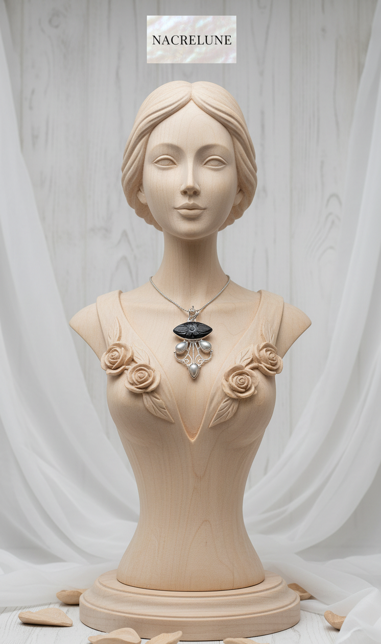 Pendentif Pierre de Soleil marine pailletée Sculptée & Perles — Argent 925 | NACRELUNE NACRELUNE pendentif