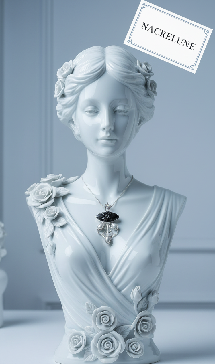 Pendentif Pierre de Soleil marine pailletée Sculptée & Perles — Argent 925 | NACRELUNE NACRELUNE pendentif