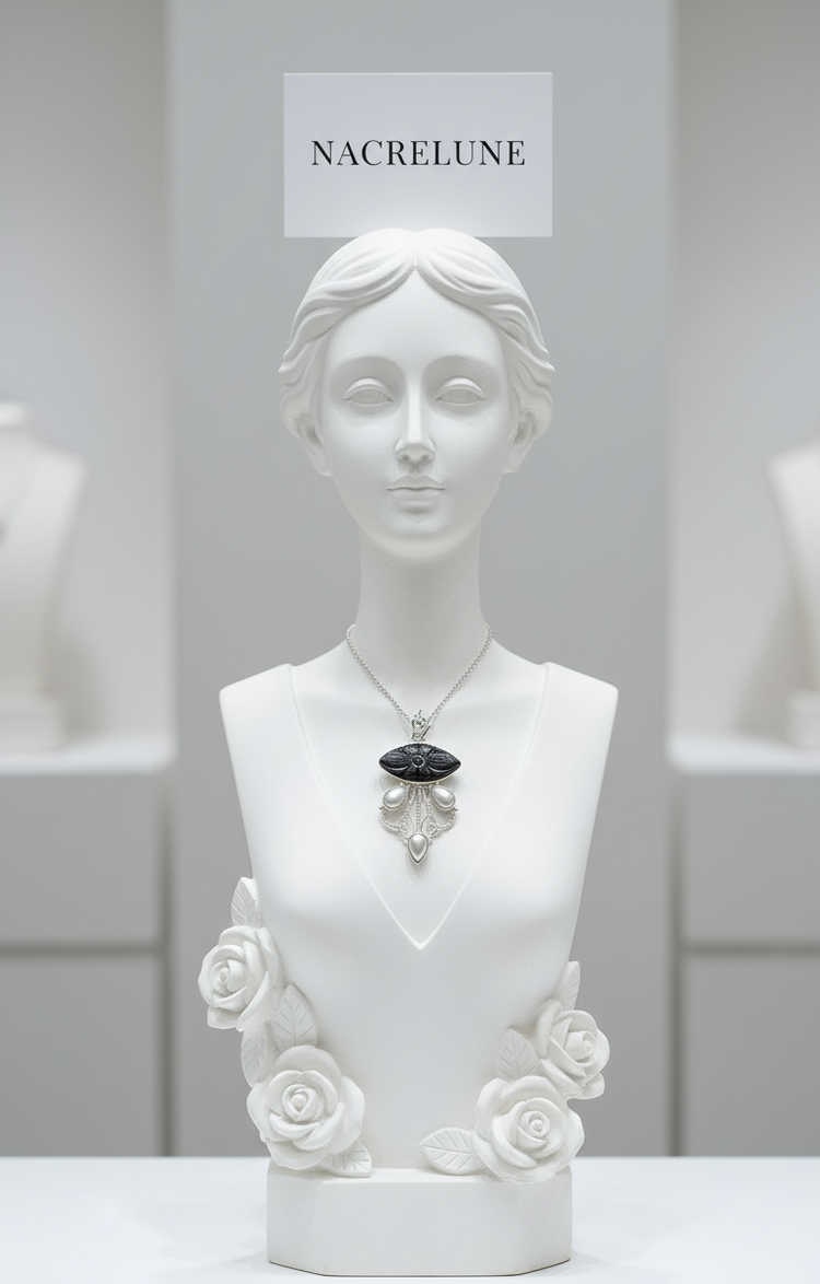 Pendentif Pierre de Soleil marine pailletée Sculptée & Perles — Argent 925 | NACRELUNE NACRELUNE pendentif