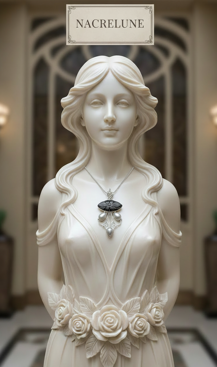Pendentif Pierre de Soleil marine pailletée Sculptée & Perles — Argent 925 | NACRELUNE NACRELUNE pendentif
