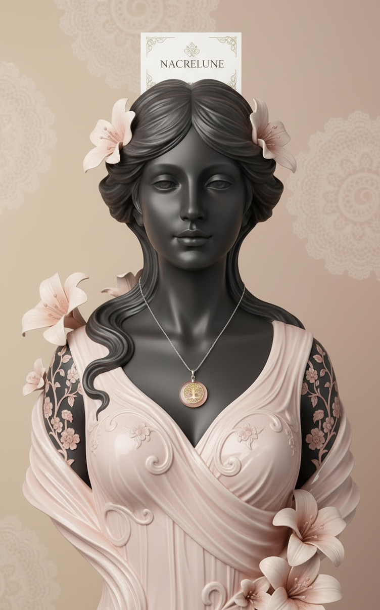 Pendentif Rond Quartz Rose — Arbre de Vie Doré, Lithothérapie | NACRELUNE NACRELUNE pendentif