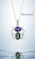 Silver pendant with cut amethyst and mystic topaz