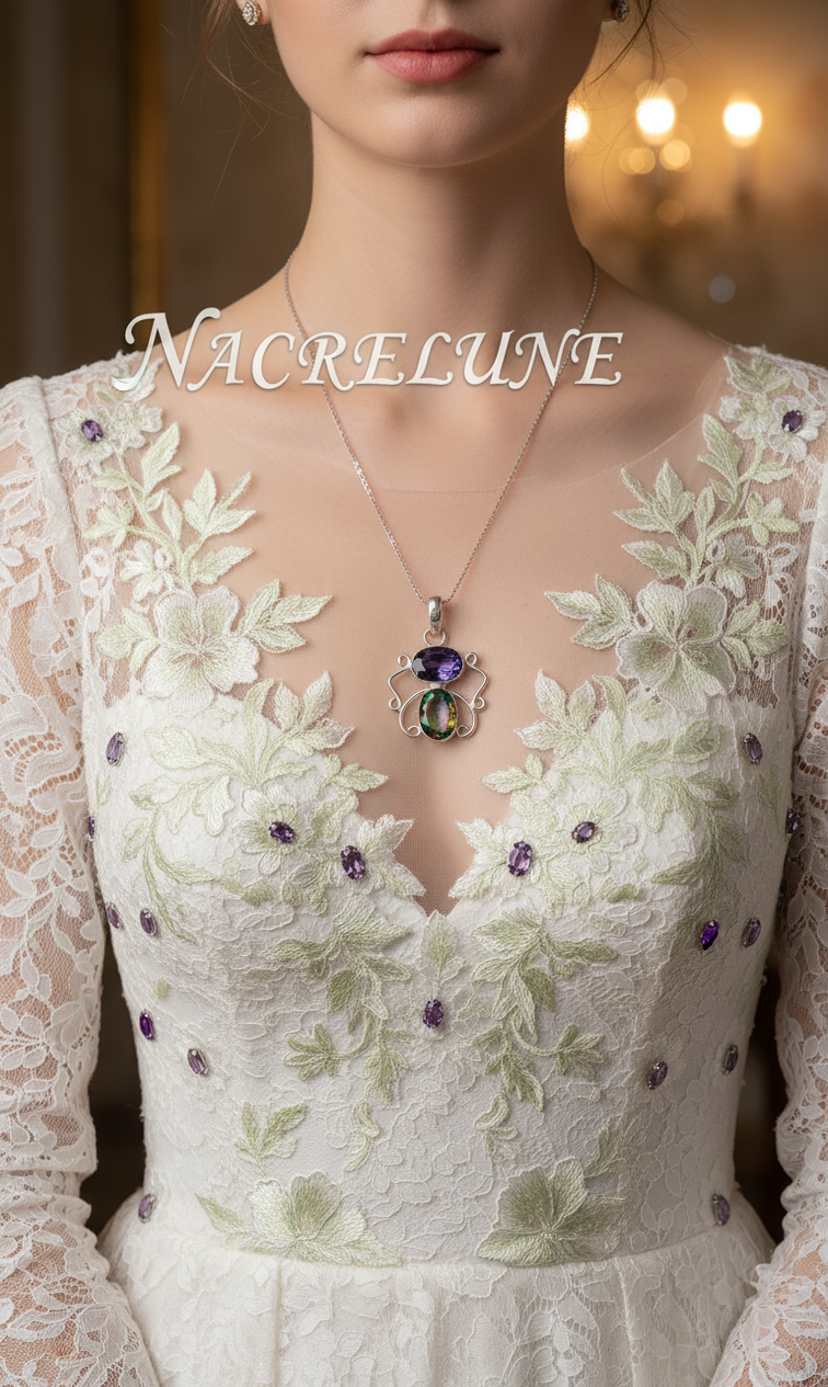 Silver pendant with cut amethyst and mystic topaz