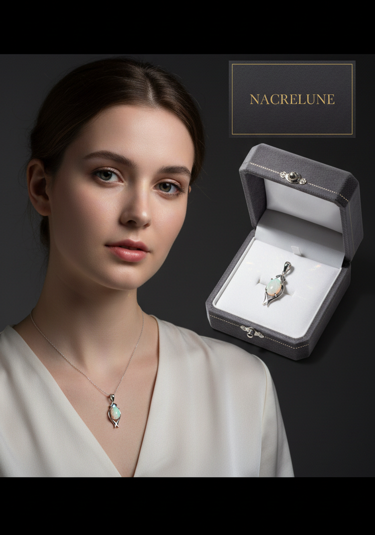 Petit Pendentif en Argent avec Opale de Laboratoire | NACRELUNE NACRELUNE pendentif