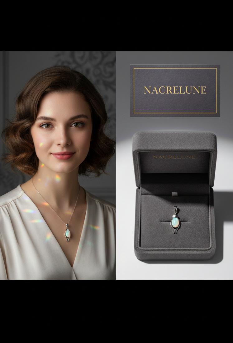Petit Pendentif en Argent avec Opale de Laboratoire | NACRELUNE NACRELUNE pendentif