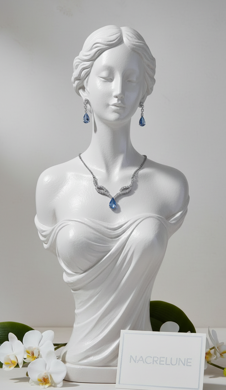 👑 Petite Parure en Strass avec Pierre Bleue | Collier et Boucles d'Oreilles | NACRELUNE nacrelune.com parure
