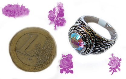 Anillo de plata con topacio tratado “místico” arcoíris R33
