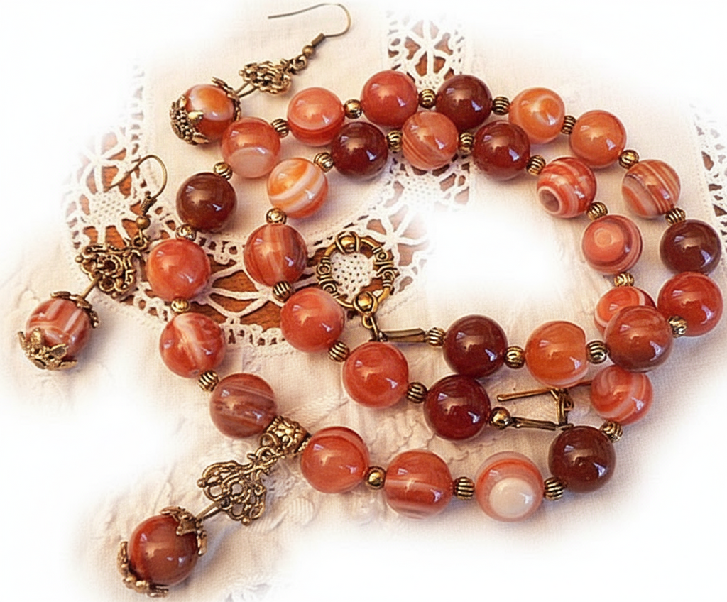 parure en perles d'agate cornaline nacrelune.com parure