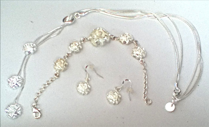 Ensemble boucles et collier roses en argent SE146