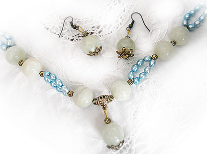 Gray moonstone and blue river pearl set SE147